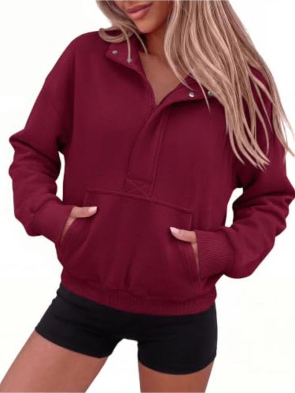 PRETTYGARDEN Crop Quarter Zip Sweatshirt Womens Fleece Lined Pull